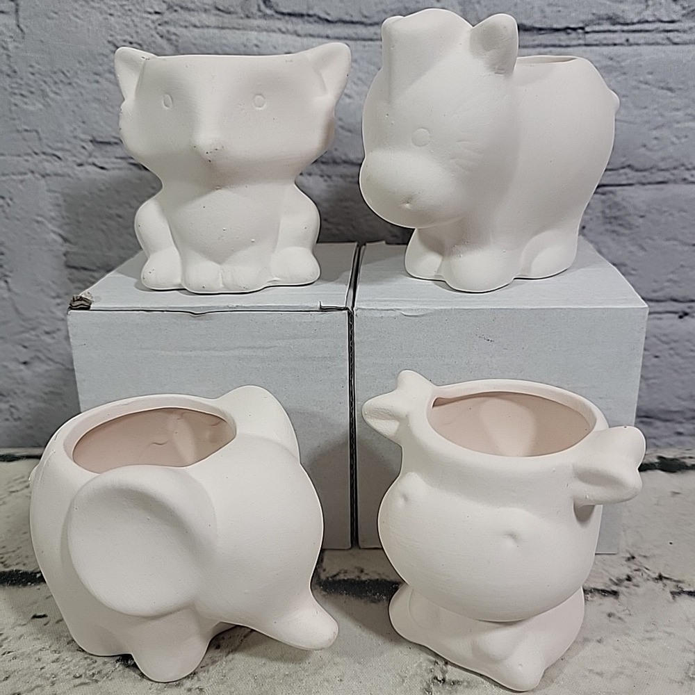 Ceramic Succulent Mini Planters Bisque Animal Lot Tiger Zebra Hippo Paint Ready